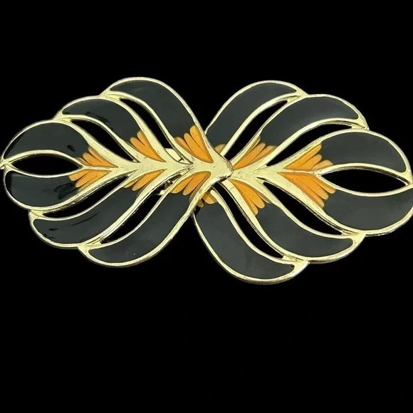 Vintage 80’s Black Adjustable Stretch Enamel Cloisonné Statement Buckle Belt - Picture 4 of 16